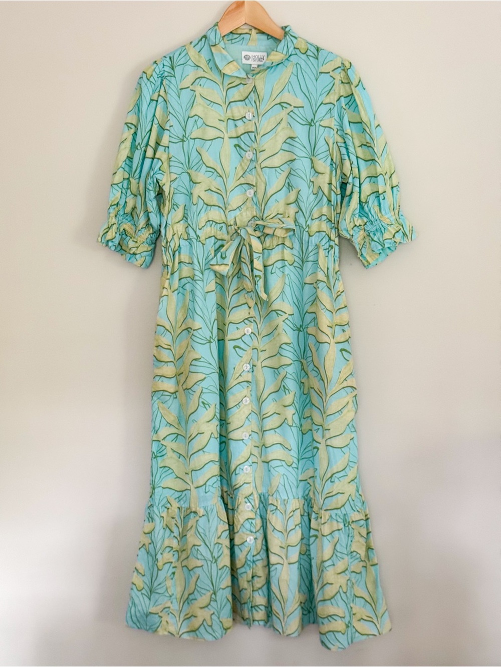 Holly Shae Design Catherine Dress XS / S Blue Green Leaf Leaves Print Cotton